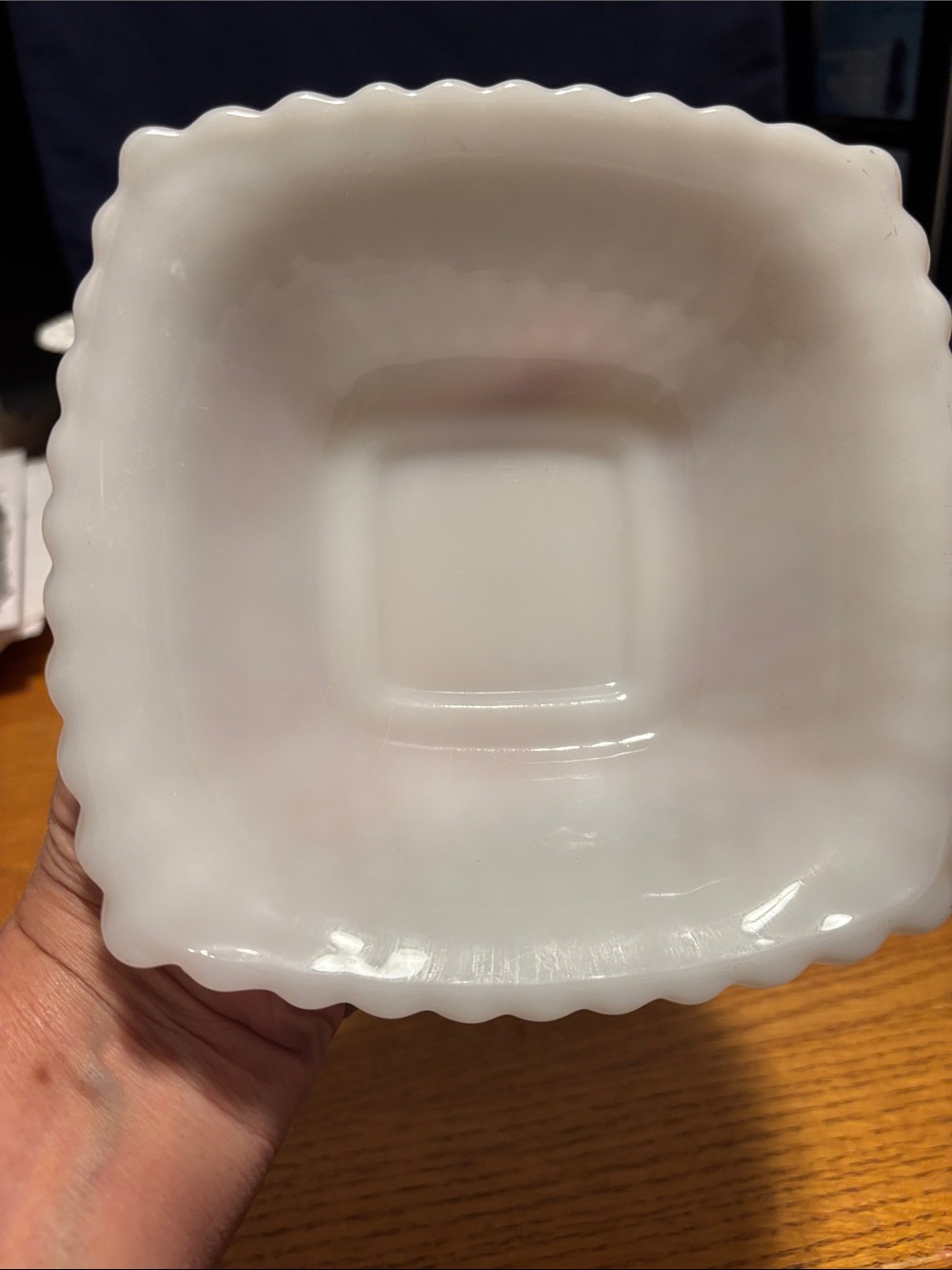 Vintage White Milk Glads Scalloped Square Dish